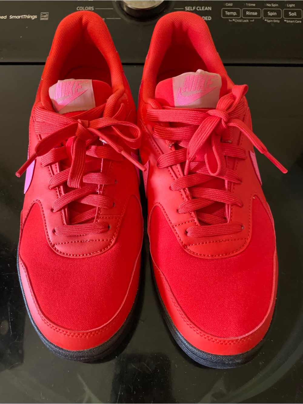 Nike Men’s Bright Red Sneakers with Pink Logo